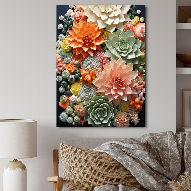 Pyala Orange Pink Succulents Flowers III On Canvas Print, Wrapped Canvas, 20" H x 12" W