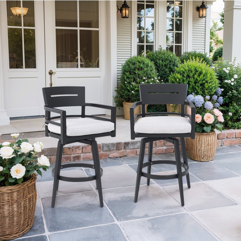 Patio Aluminum 360°Swivel Chair (Set Of 2) With Sunbrella Cushions, Ergonomic Backrest, Tapered Legs, Armrests, Footrest, Weather-Resistant