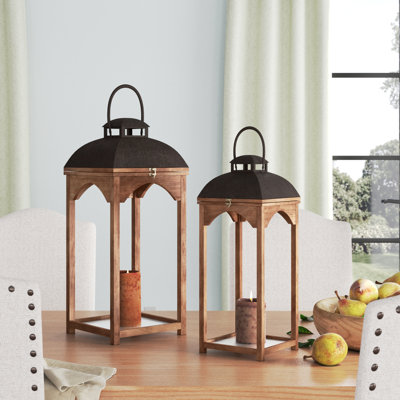 Medders 2 Piece Wood Tabletop Lantern Set
