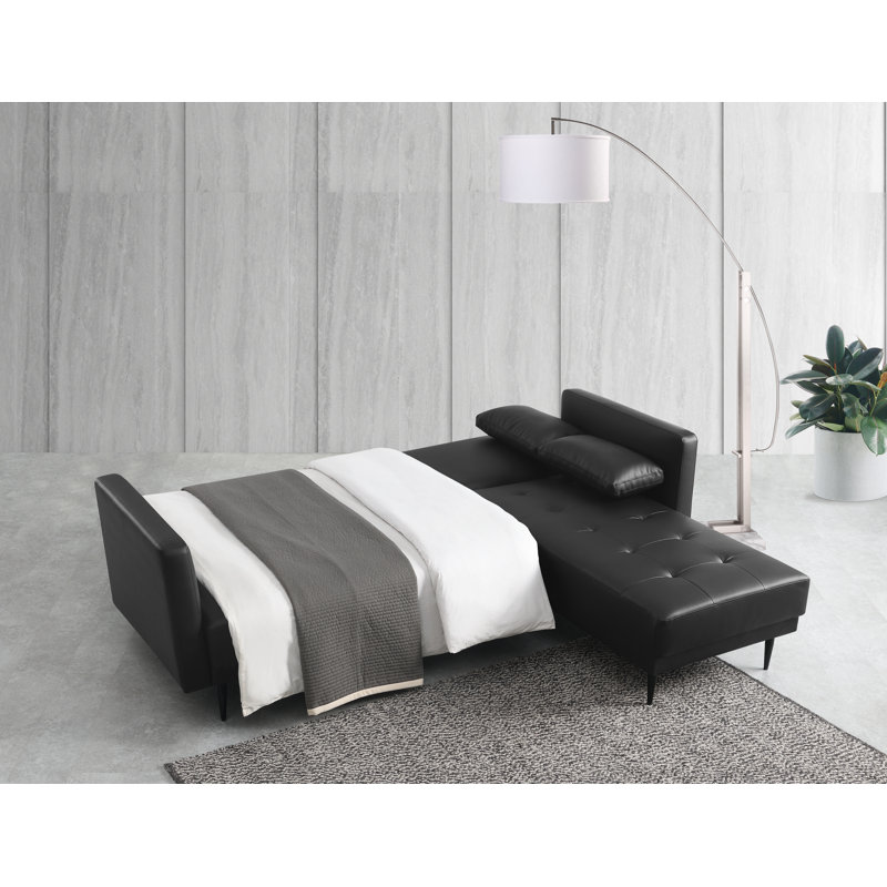 Kishanna 3 Seater Faux Leather Sofa Bed, Black