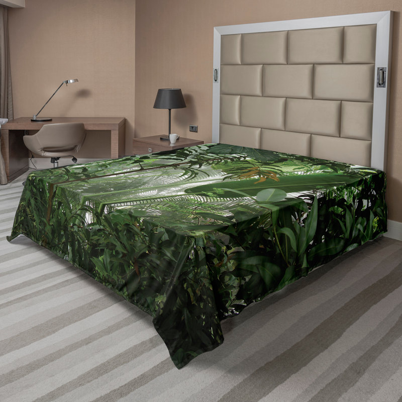 Ambesonne Green Top Flat Sheet Tropical Rainforest Wild Green, California King