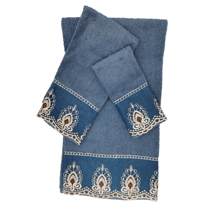 Ensemble de serviettes 100% coton 3 pièces Carli, Bleu