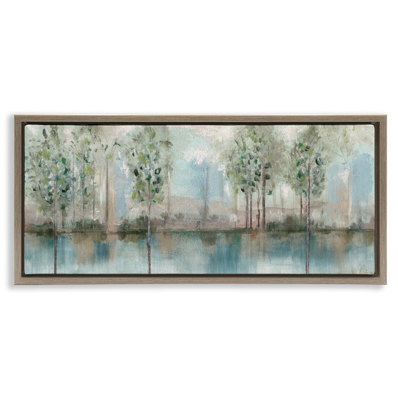 Arbres reflétant la rivière, H 14 po x l 31 po, Cadre flottant orme Montalcino