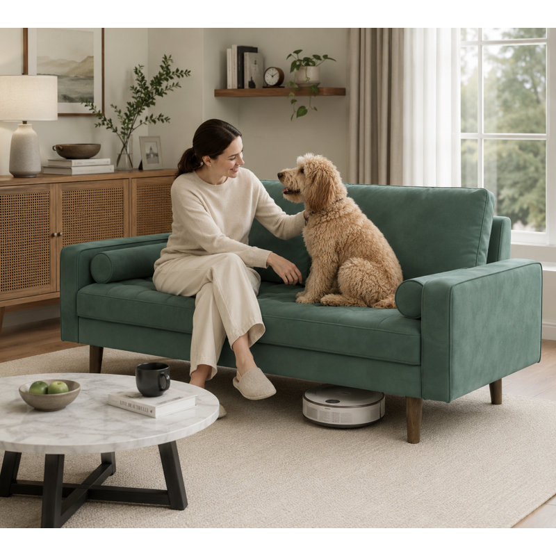 Canapé et causeuse en velours Bridgeview, H 33 po x l 70 po x P 32 po, Velours vert