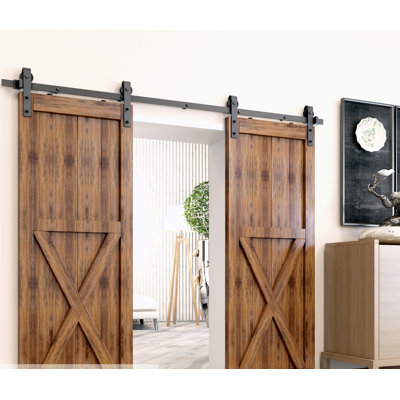 Black Rustic Classic Design Standard Single Track Two Door Barn Door Hardware Kit (Doors Not Included)