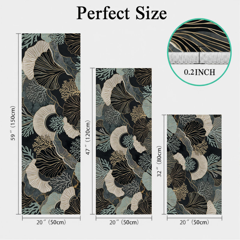 Botanical Wave Non-Slip Washable Kitchen Mats