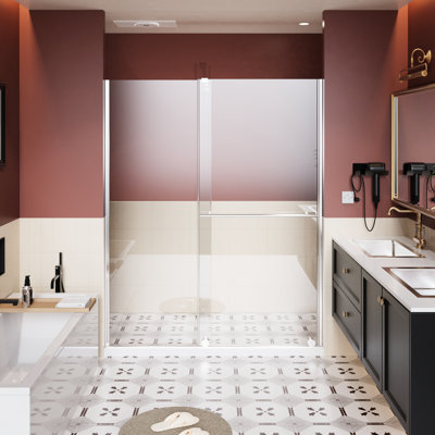 30 - 60 In.W X 72 In.H Shower Door With Handle And Adjustable Supporting Rod, 1/4 Inch Thick Shatter Glass, Waterproof Construction Screen That Can Be Converted To Sliding Door, Tempered Clad Handle,