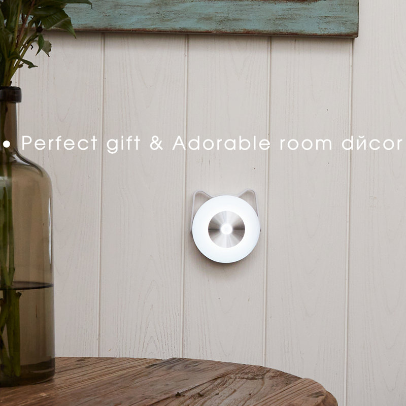 6000K Cool White Motion Light Sensor LED 2-Light Night Light, Cute Cat Appearance USB Rechargeable
