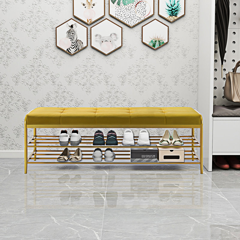 Banc de rangement en métal Ethin, Jaune