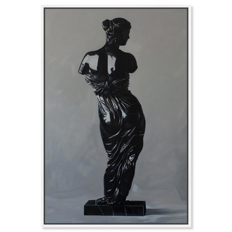 Élégante sculpture sur toile, art féminin noir et blanc par Art Remedy, Cadre blanc, H 37 po x l 25 po