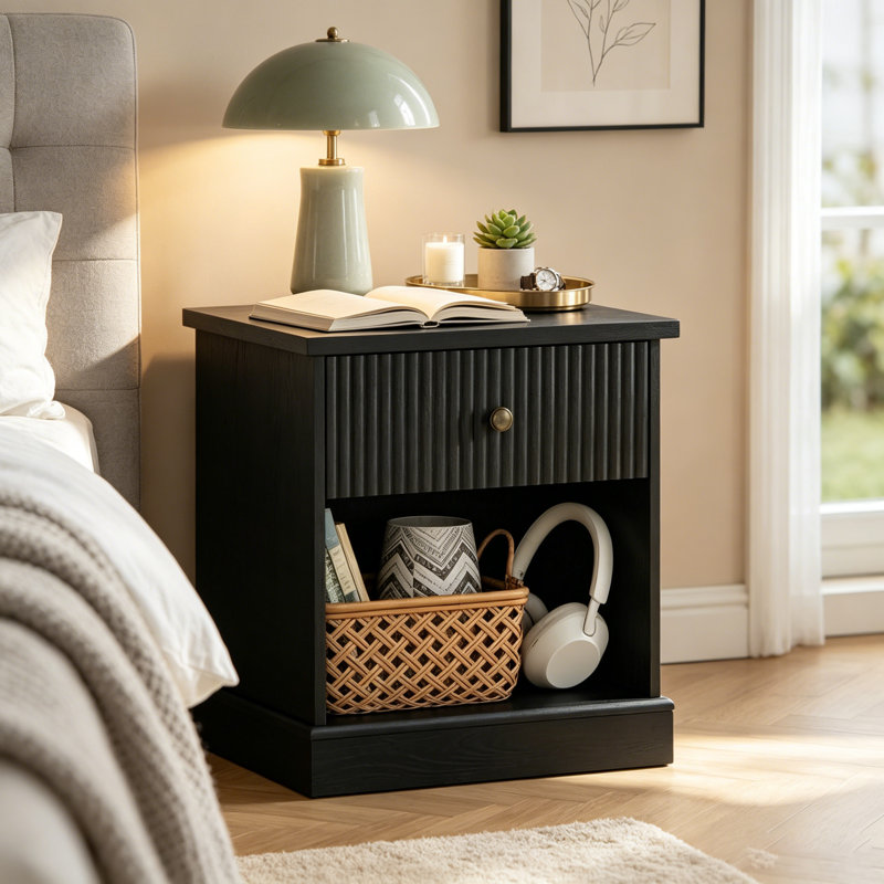57.7 W Bedside Table, Black