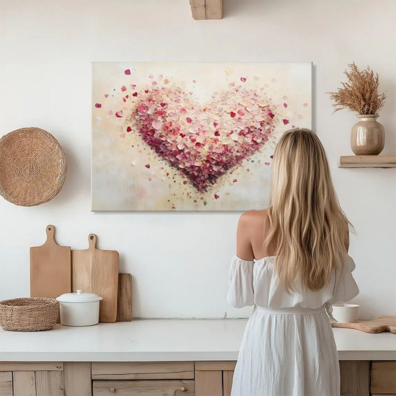 Reproduction sur toile douce et texturée avec cœur en pétales roses - Urban Studio, 16*12 inch (40*30*2cm)