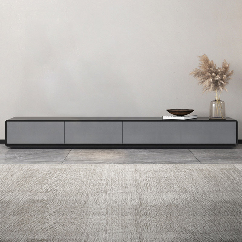 Xhevat Modern TV Stand, Solid Manufactured Wood Media Console with 4 Drawers, Fully Assembled, Black