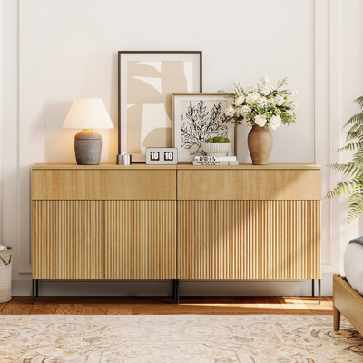 Union Rustic 63" Reeded Baby Dresser With Drawer, Kids Dressers With Doors, Modern Dressers Set Of 2 For Bedroom, Nursery, Hallway by WAMPAT