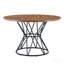 Une table de salle à manger circulaire d'un diamètre de 47,3 pouces, comprenant 4 plateaux de table en MDF grain de bois de noyer, des supports en métal en forme de sablier noir et une table de salle à manger de style industriel moderne pour 4 à 6 personnes.-129417360