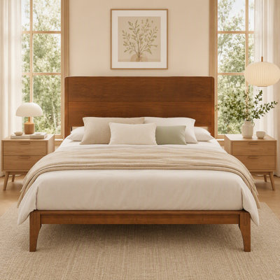 Full / Queen / King Size Modern 12" Bamboo Wood Platform Bed Frame, Wood Slat & Metal Support System, No Box Spring Required, Easy to Assemble Bed Frame