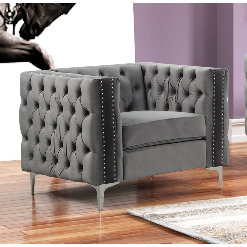 Fauteuil en velours 38,5 po, Velours gris