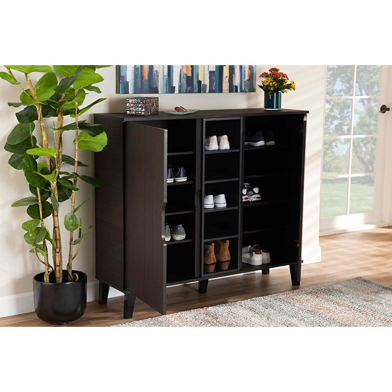 25 Pair Shoe Storage Cabinet, Dark Brown/Grey