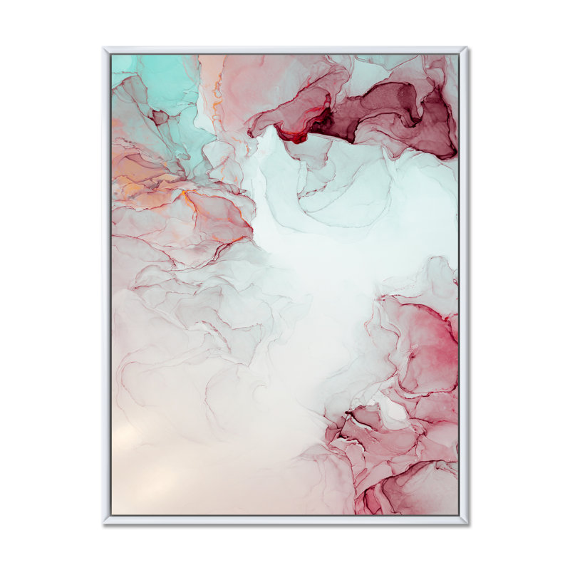 Marbre gris et rose, ondulations d'art II - reproduction d'art moderne sur toile, H 20 po x l 12 po x P 1 po