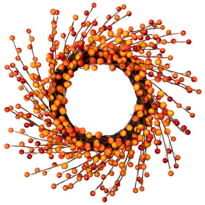 14" Orange and Red Berry Artifical Fall Harvest Twig Wreath 14-Inch Unlit