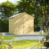 Powersheds 6 x 8ft Premium Pressure Treated Timber Windowless Apex Garden Shed, Double Doors