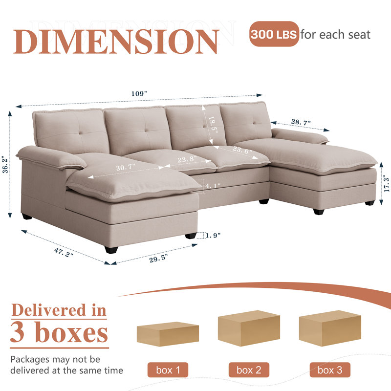 Mendham 3 - Piece Upholstered Sectional, Light Brown 