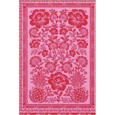 Tapis rose lavable à la machine à motif floral rose