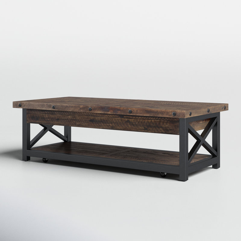 Table basse à roulettes Reinhold, Brun rustique