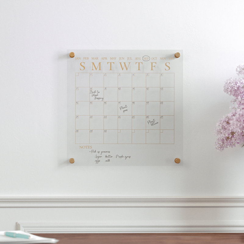 Clear Gold Acrylic Monthly Wall Calendar with Dry Erase Marker