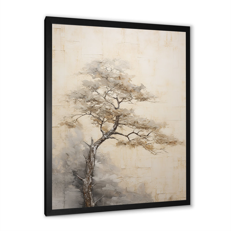 «Beige Tree Pine Zen Scenery IV», reproduction d'art sur toile, Cadre simple noir, H 20 po x l 12 po x P 1 po
