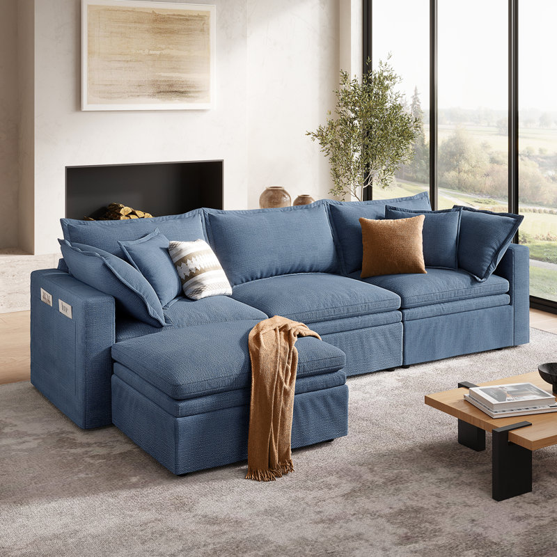 114" Cloud Couch, Oversized Modular Comfy Sofa for Living Room, L Shaped Sectional Couches with Detachable Sofa Cover, Storage Ottoman