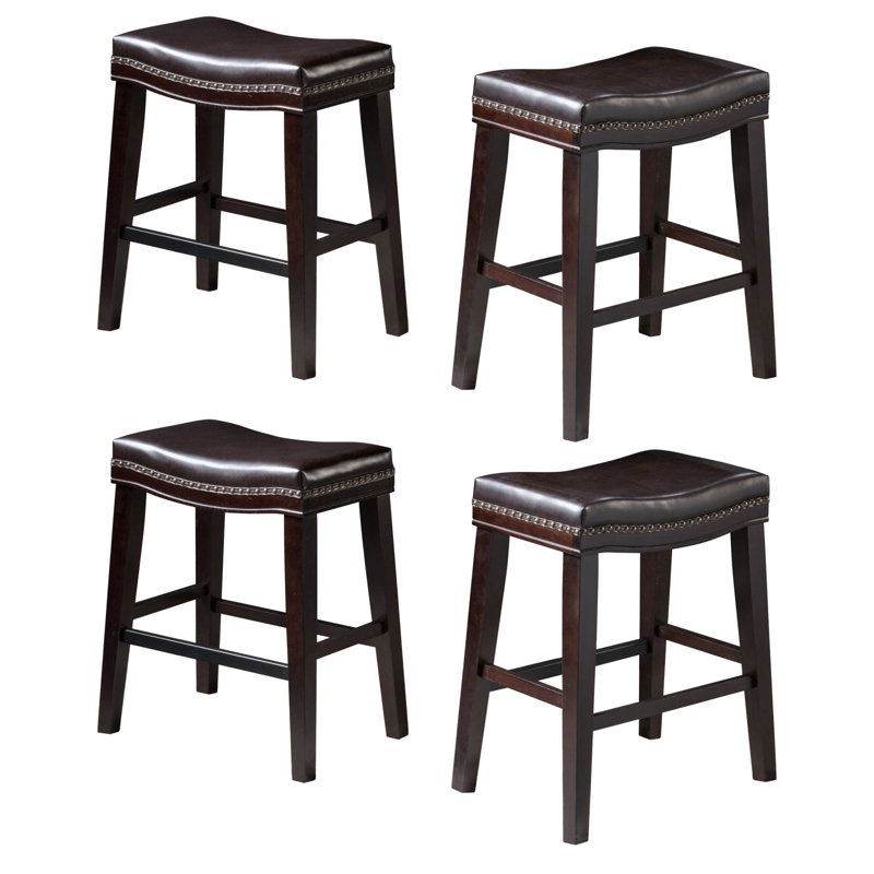 26 Inch Contemporary Upholstered Saddle Counter Stool With Nailhead Trim, Set Of 4, Comfort And Style For Modern Spaces