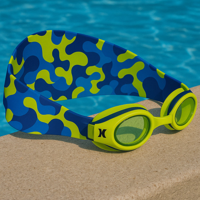 Lunettes de natation Huron Kids Neon Camo avec sangle en tissu
