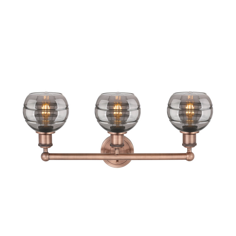 Éclairage pour meuble-lavabo 3 lumières Natick, Gris fumée clair, Cuivre antique