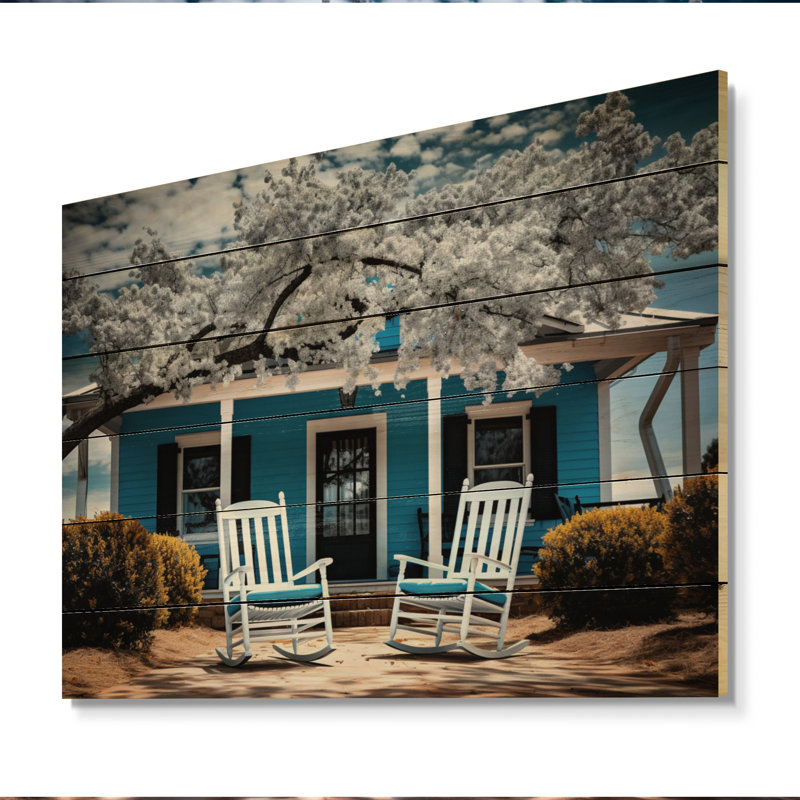 Lavinnia Turquoise Farmhouse Front Porch Tales III sur impression sur bois, H 24 po x l 32 po x P 0,78 po