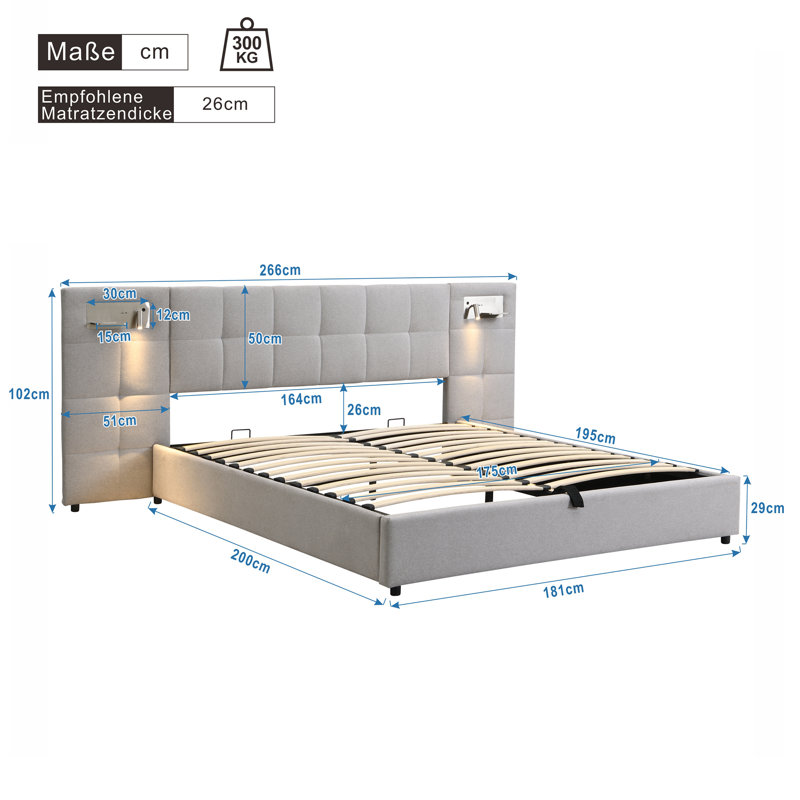 Casheena Upholstered Ottoman Storage Bed, Beige