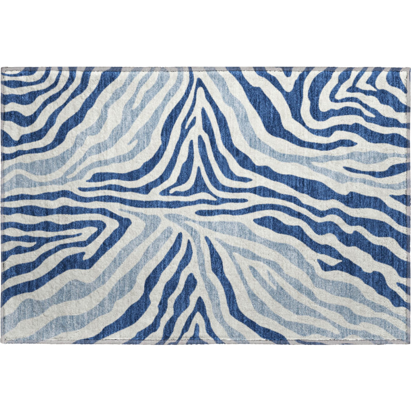 Tapis à imprimé animal de qualité supérieure lavable à la machine Villers, Marine, 1 pi 8 po x 2 pi 6 po