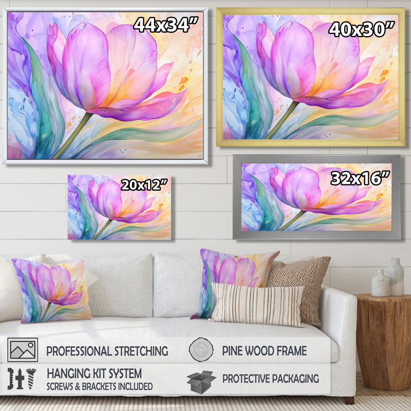 Fleur d'été de tulipe mauve IV - décoration murale tulipe, H 16 po x l 32 po, Noir