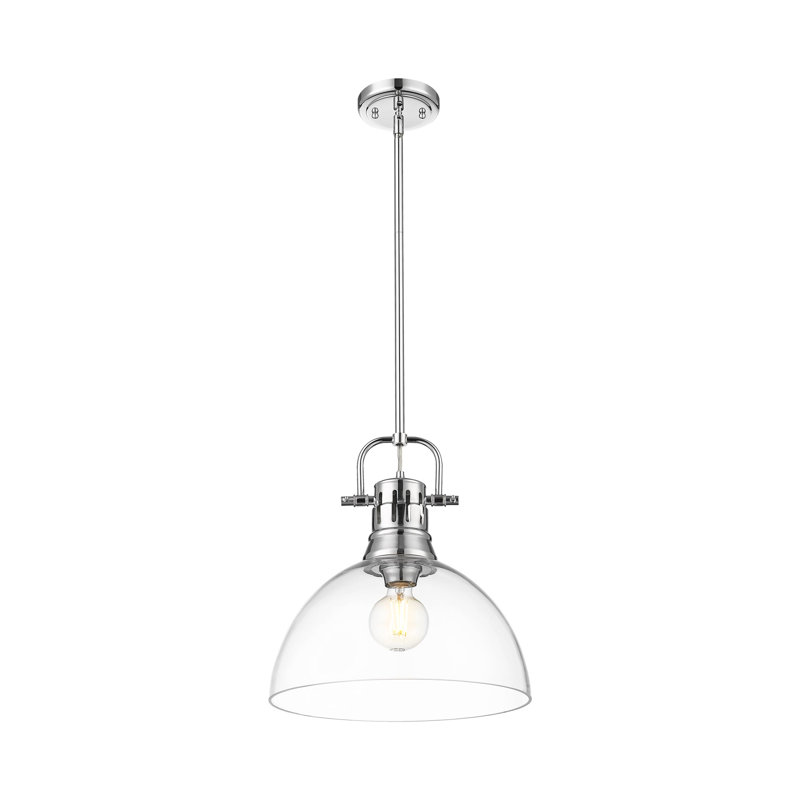 Luminaire suspendu 1 lumière avec tige Marell en verre transparent, Chrome chrome