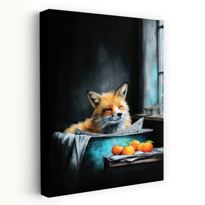 Renard dans la baignoire, art mural forêt contemporaine
