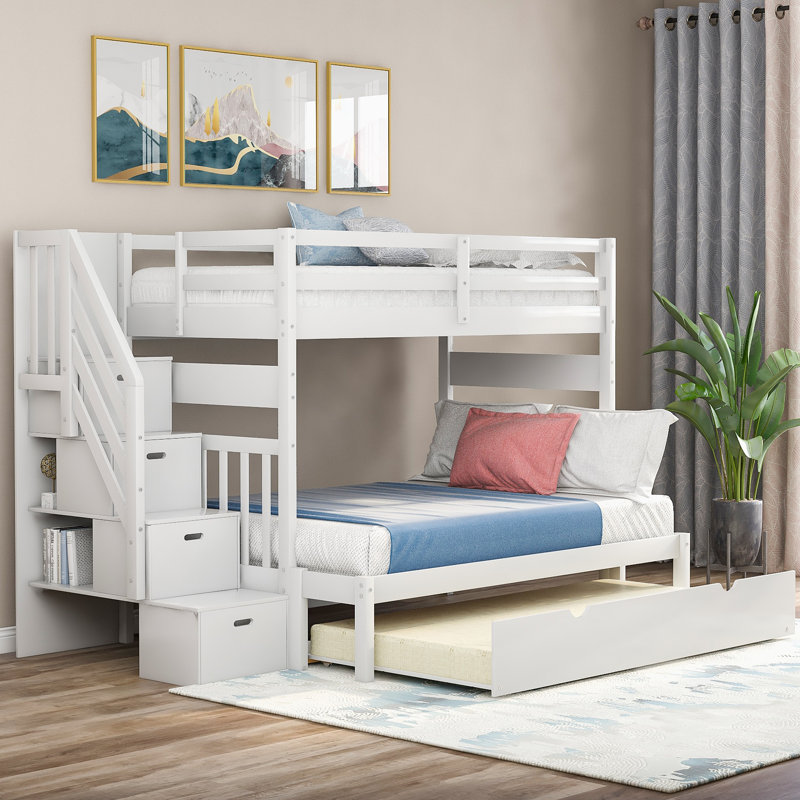 Lit simple superposé simple avec lit gigogne simple, structure de lit superposé pour enfant peu encombrante, blanc