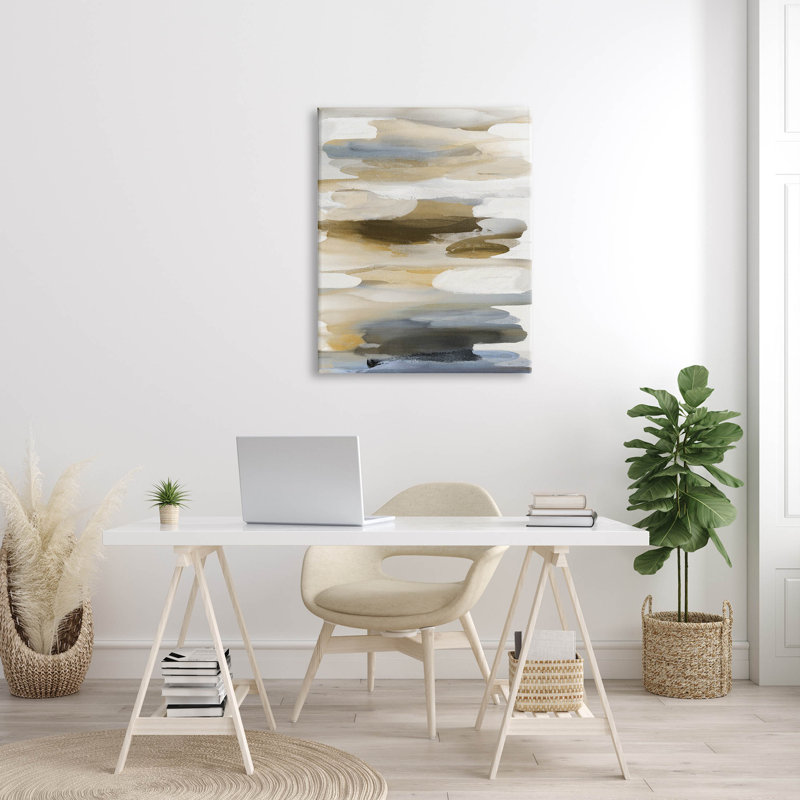 "Brown Blue Abstract Shapes", art mural par Jackie Hanson, H 40 po x l 30 po x P 1,5 po
