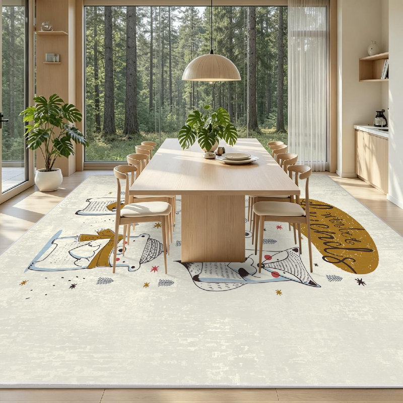 Tapis d'intérieur transparent lavable à la machine, motif ours, cerf, chat, souris et renard, Rectangle 71 po x 98 po