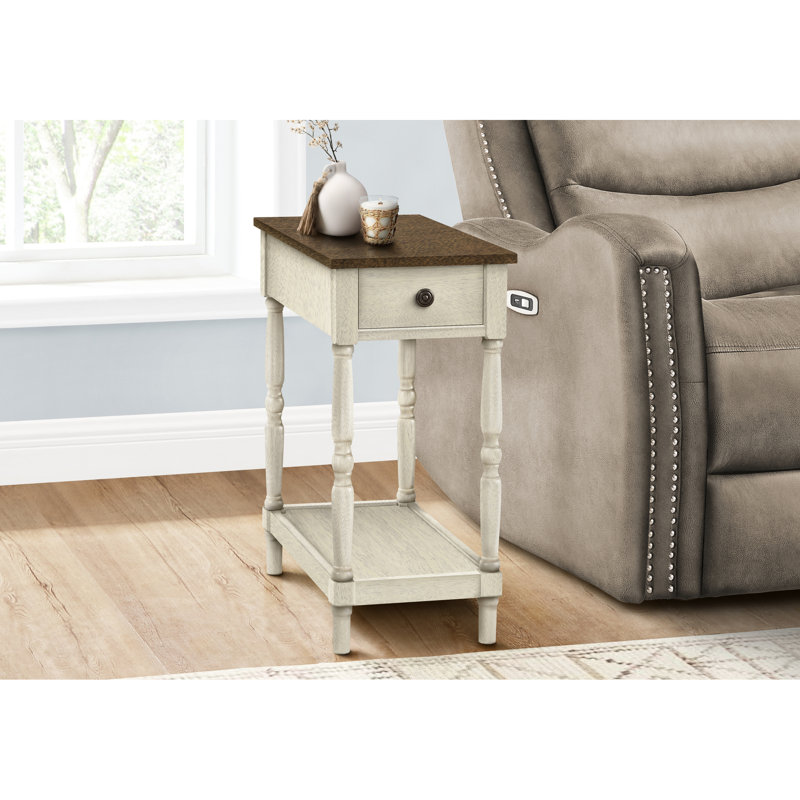 Table d'appoint en placage brun avec tablette - 2 niveaux pour la chambre à coucher et le salon
