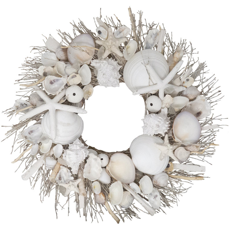 Handcrafted Preserved Shells 20'' Wreath, White