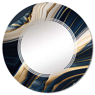 Abstract Geode Waves Blue And Gold II - Modern Waves Wall Mirror