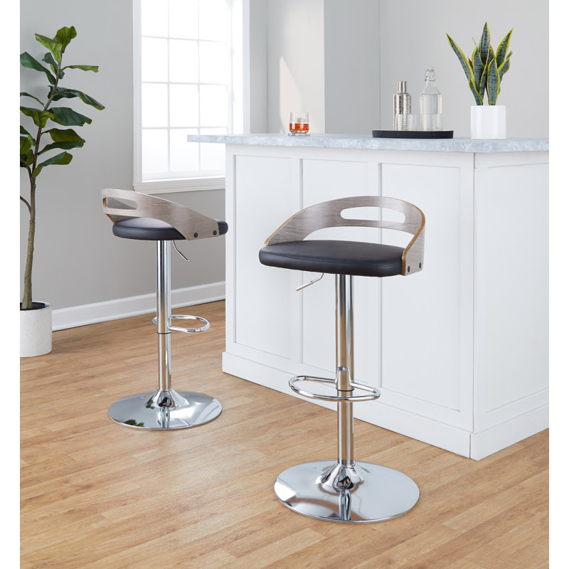 Black Adjustable Swivel Bar Stool with Wood and Metal Frame