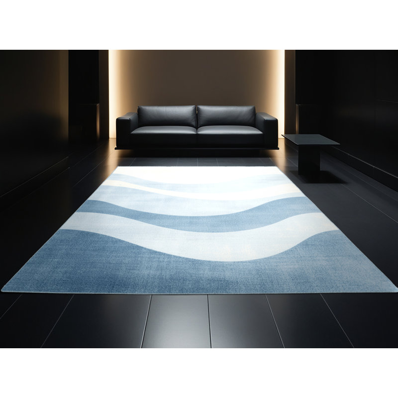 Machine Washable Pavla Modern Rug in Blue – SkyBlue Binding, 5 x 8