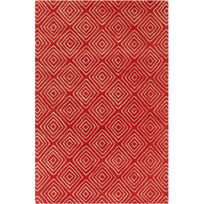Borset Authentic Hand-Tufted Handmade Cream Concentric Diamond Design on Red Wool Transitional Area Rug