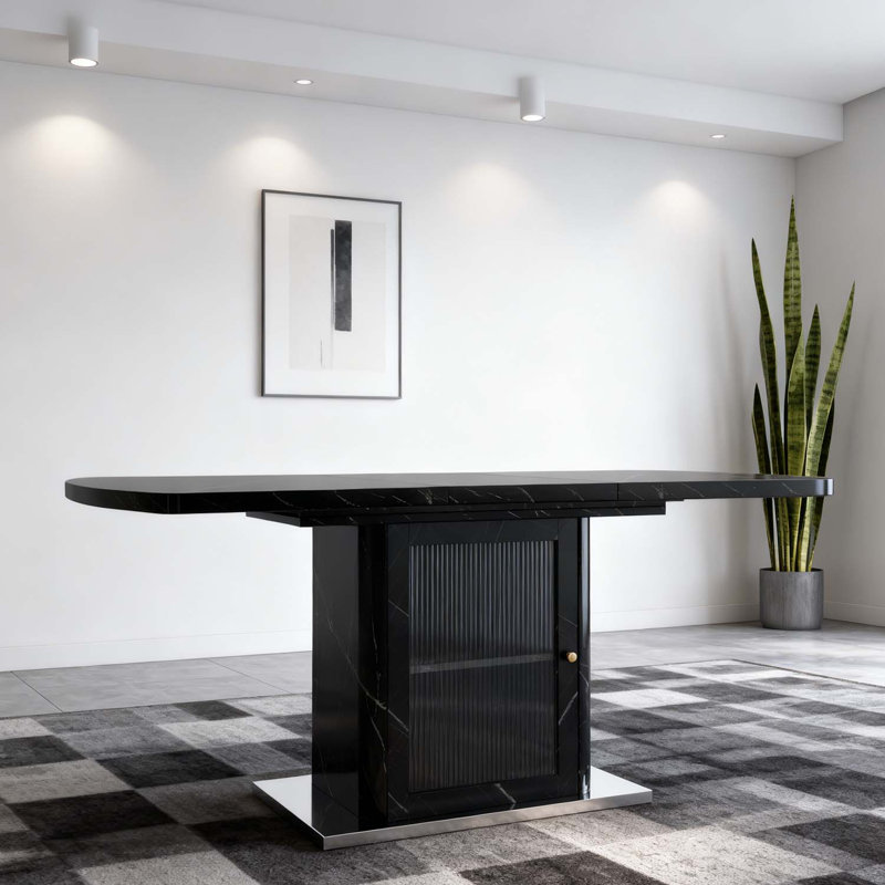 Table de salle à manger moderne, extensible, avec présentoir polyvalent et rangement, Noir